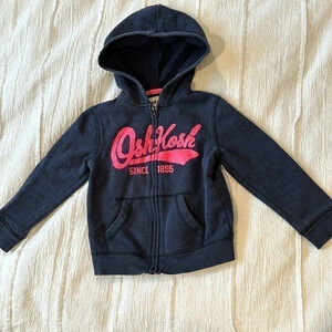 OshKosh B'gosh - Navy full zipped hoodie with pink/sparkle (slight) logo. Size 4